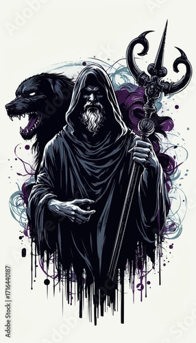Illustration of Hades. Greek mythology, lord of the dead, powerful dark god.