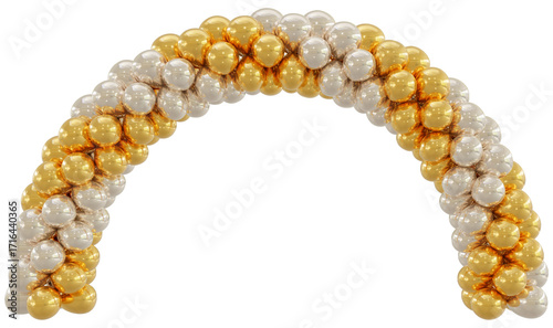 3D render balloon arch entrance. White, gold Balloons in the Shape of an Arc, Gate, or Portal on a white background. 3d png illustration.