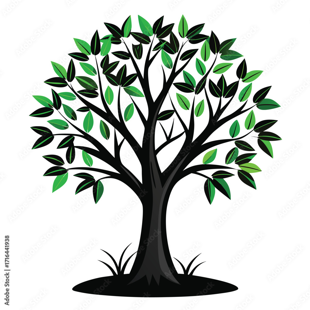 Fototapeta premium Stylized black tree with delicate branches and leaves rendered as a clean vector illustration for design projects