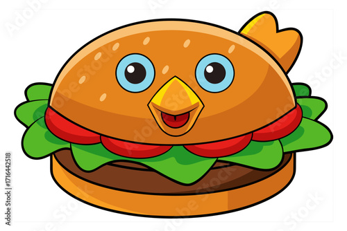 Adorable Chicken Burger Cartoon Illustration Fun Fast Food Character Design
