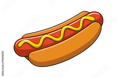 A delicious hot dog with bright yellow mustard, presented on a golden brown bun, perfect for a casual meal or a quick bite at a sporting event or summer barbecue