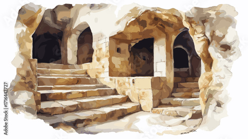 Hal Saflieni Hypogeum. Hal Saflieni Hypogeum watercolor vector illustration
