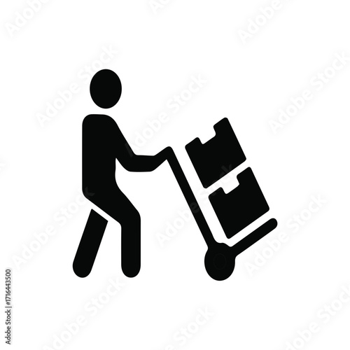Dynamic visual representation of a worker transporting goods on a dolly, embodying the critical processes of shipping, logistics, and modern distribution