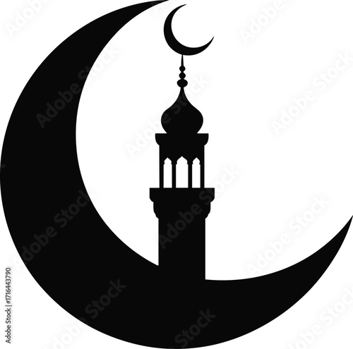 Crescent moon and mosque silhouette islamic symbol