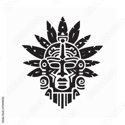 Aztec Culture Face Mask Emblem Vector Design on white background