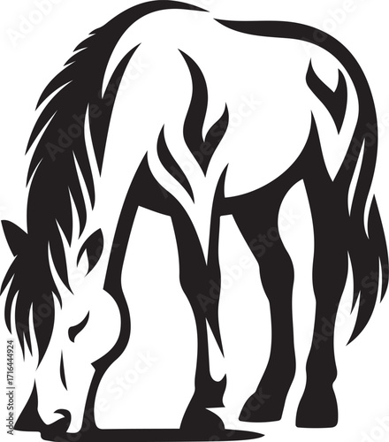 Horse silhouette grazing on white background, Farm animal equine vector design
