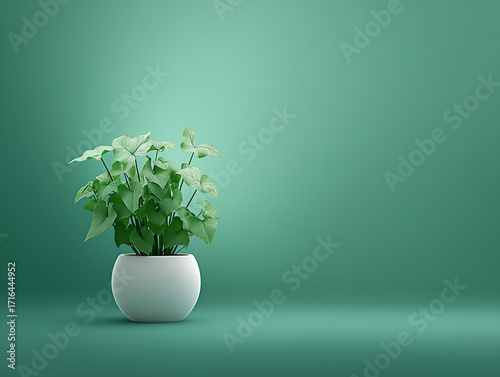 Elegant Syngonium podophyllum arrowhead plant in a white glossy pot