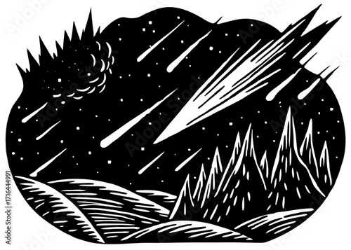 Meteor Shower Silhouette, Astronomy Science SVG, PNG