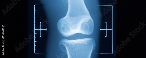 X-ray scan of a human knee joint. Medical imaging technology for orthopedic diagnosis and analysis. Healthcare and science concept.