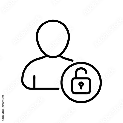 User profile with unlocked padlock icon representing security concept  