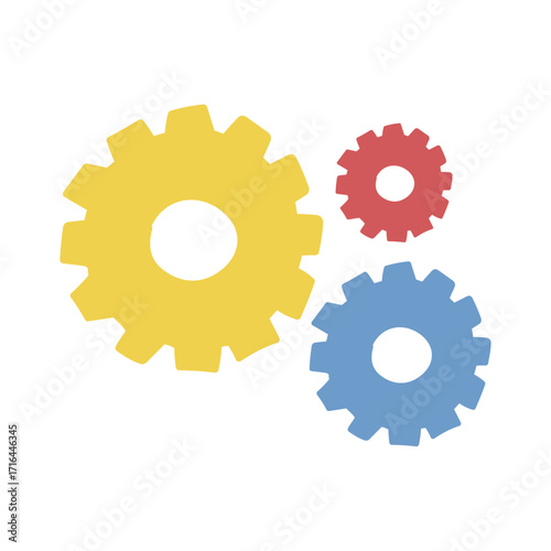 Colorful Gear Illustration on White Background Symbol of Collaboration and Teamwork