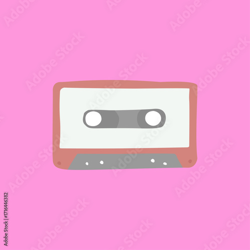 Vibrant pink backdrop highlights a classic cassette tape, symbolizing vintage audio and retro charm