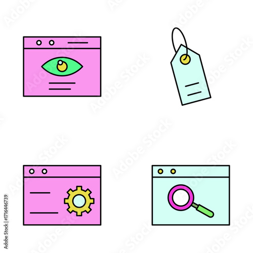 Set of colorful line icons for website management and SEO analysis