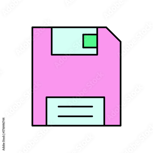 Simple vector illustration of a pink retro floppy disk for data storage