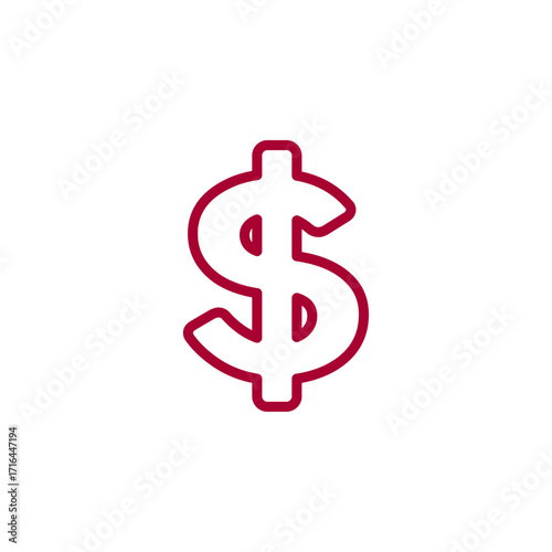 Financial Symbol Dollar Sign Icon, Red Outline, Business, Finance, Money