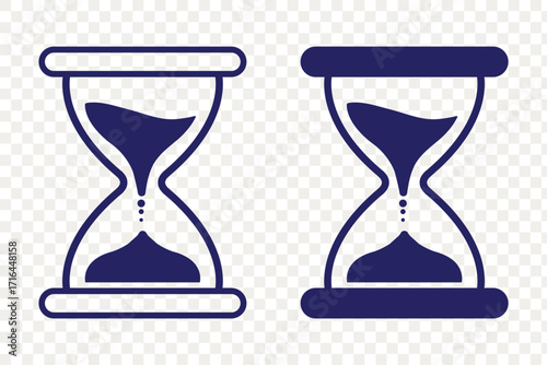 set of sand clock illustrations with varying frames and sand amounts. Hourglass shapes in multiple variations. Vector icon set of hourglasses with falling sand. Vector illustration