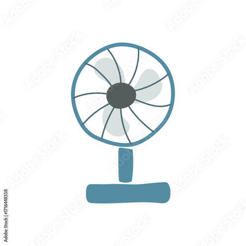 Desktop fan illustration with blue frame and gray blades