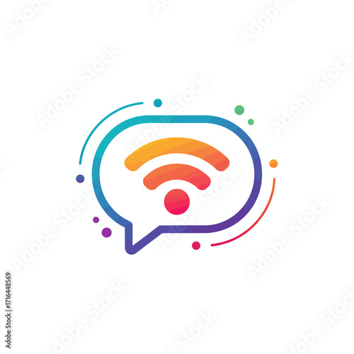 A logo of a speech bubble with a wireless signal icon.