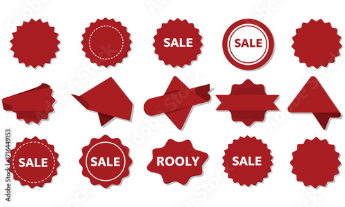 Vector illustration set of colorful sale labels and discount tags with a star symbol and a new price badge for business promotion