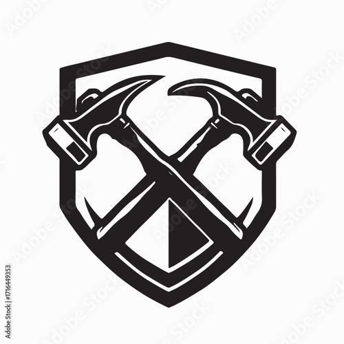 Crossed Hammer Emblem in Shield Vector Design on white background