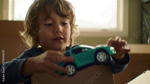 Child playing with toy car