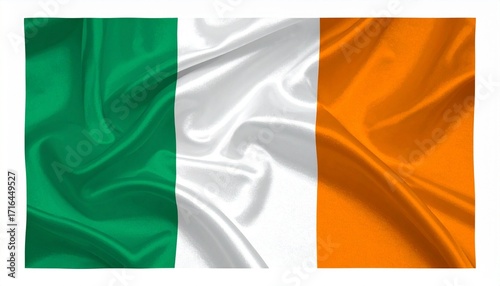 The flag of Ivory Coast waving proudly realistic fabric folds white background with gentle shadow

