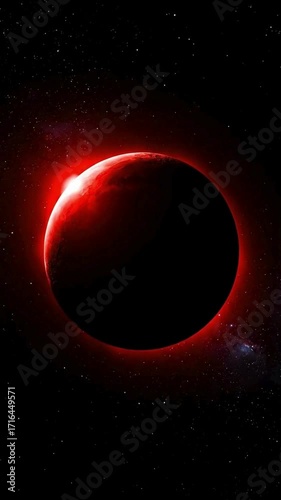 Blood Red Planet Eclipse Celestial Event in Deep Space