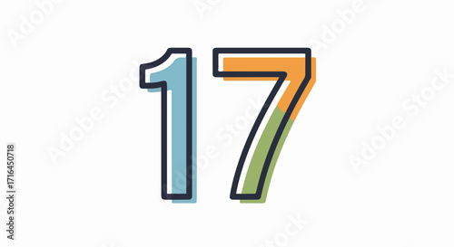 Seventeen Colorful Number Design with Geometric Outline Illustration for Creative Projects