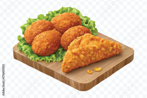 realistic 3d delicious fast food icons (fried chicken,  pizza slice , french fries ) set isolated on transparent background