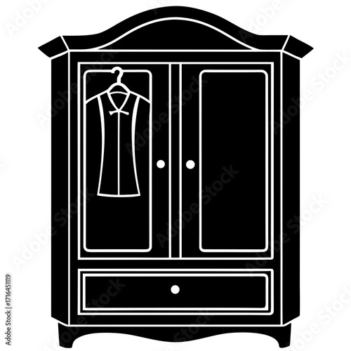 Classic Wooden Wardrobe Vector Icon