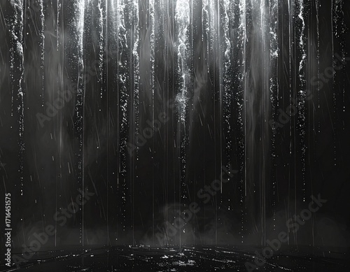 Heavy Rainfall Streaks on Black Background, Transparent Overlay / Gotas de lluvia cayendo en fondo negro, overlay transparente
