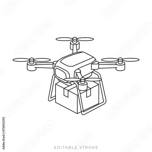 Delivery Drone Isometric Vector Outline Package Transport Illustration