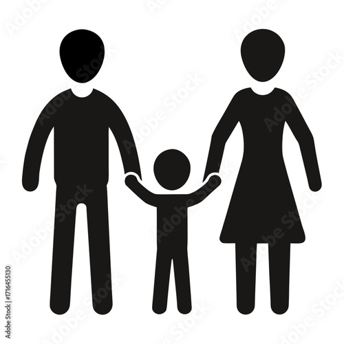 Diverse family walking together in silhouette against a clean white background