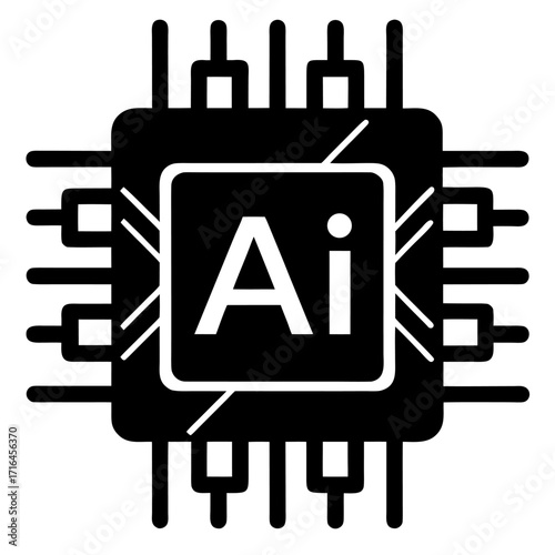 Modern ai chip microprocessor silhouette design on a clean white background for technology concepts