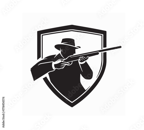 Shooting Sport Athlete in Shield Logo Vector Illustration on white background