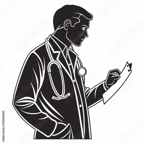 Silhouette of a doctor wearing a stethoscope symbolizing healthcare and medical professionals