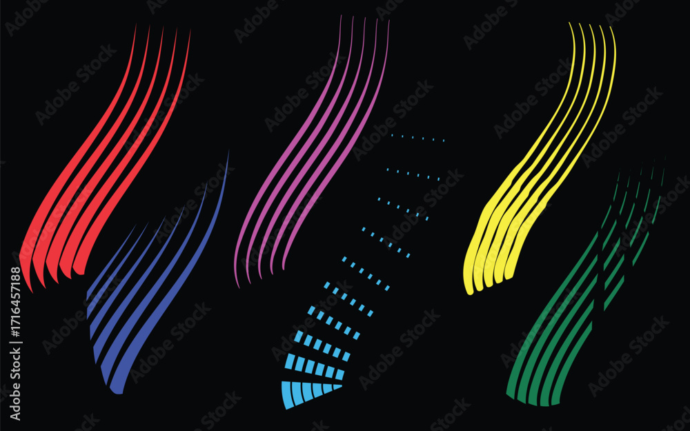 Fototapeta premium Colorful abstract lines on black background creating a dynamic modern design
