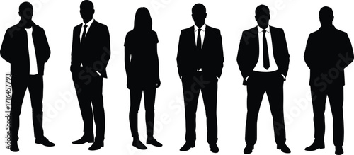 Silhouette business people standing, teamwork concept, professional group, leadership, office workers, corporate success, career growth, collaboration, human resources, business community