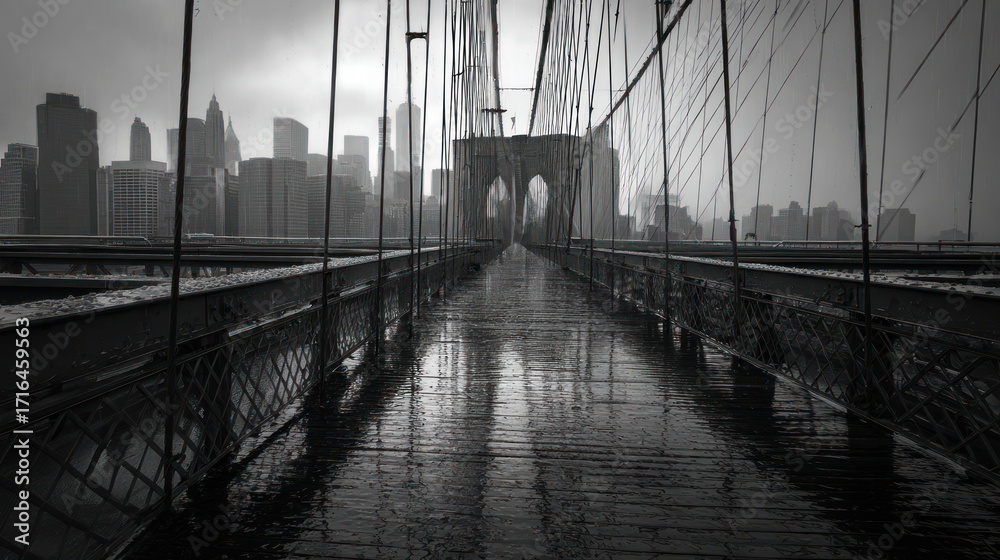 Obraz premium Rainy NYC Bridge at Dusk