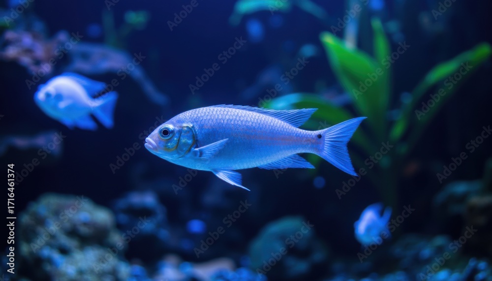 Fototapeta premium Blue Fish Swimming Gracefully in a Vibrant Underwater Scene