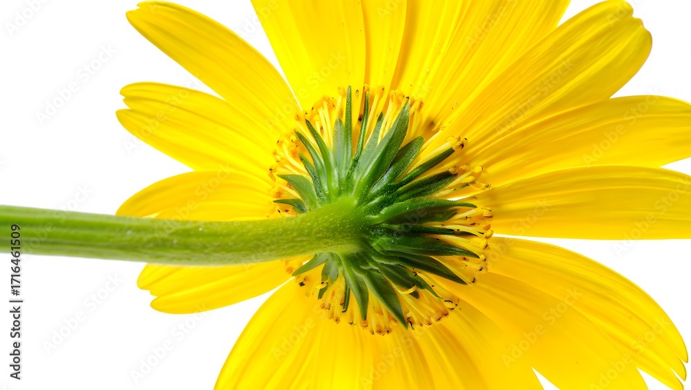 Obraz premium Vibrant Yellow Daisy Flower, Close-Up Macro Shot, Isolated on White Background, Detailed Botany, Bright, Cheerful, Springtime Bloom.
