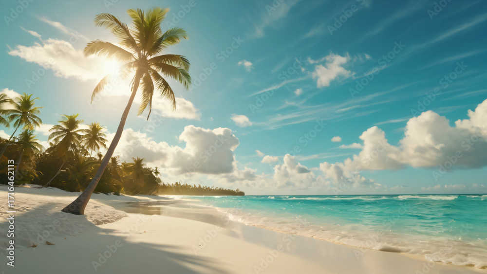 Fototapeta premium Beautiful Tropical Beach with Clear Blue Sea and White Sand