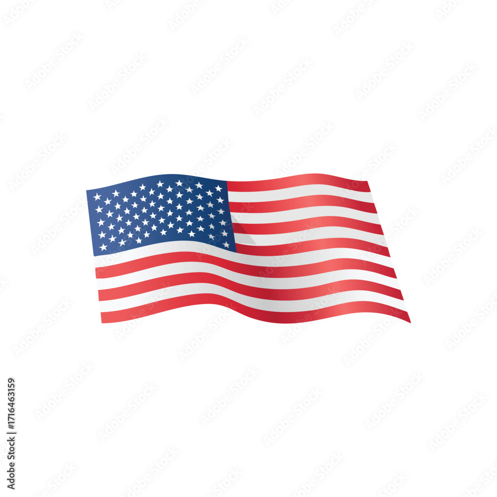 Fototapeta premium An illustration of the American flag waving against a clean white background.
