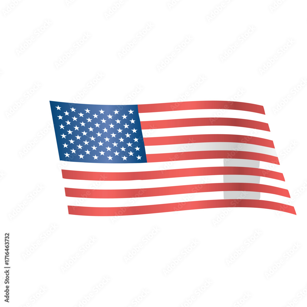 Fototapeta premium A stylized illustration of the American flag waving against a white background.