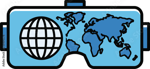 Virtual Reality World Map Icon – Global VR, AR & Metaverse Technology