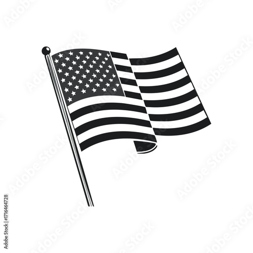 Silhouette of an American flag waving on a pole.