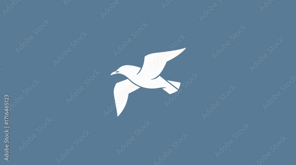 Obraz premium A minimalist illustration of a white seagull soaring against a blue background.