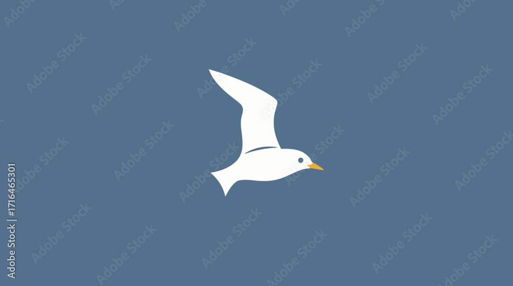 Obraz premium A solitary white seagull soars gracefully against a serene, muted blue background.