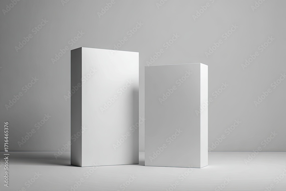 Naklejka premium Two blank white rectangular boxes on a light gray background
