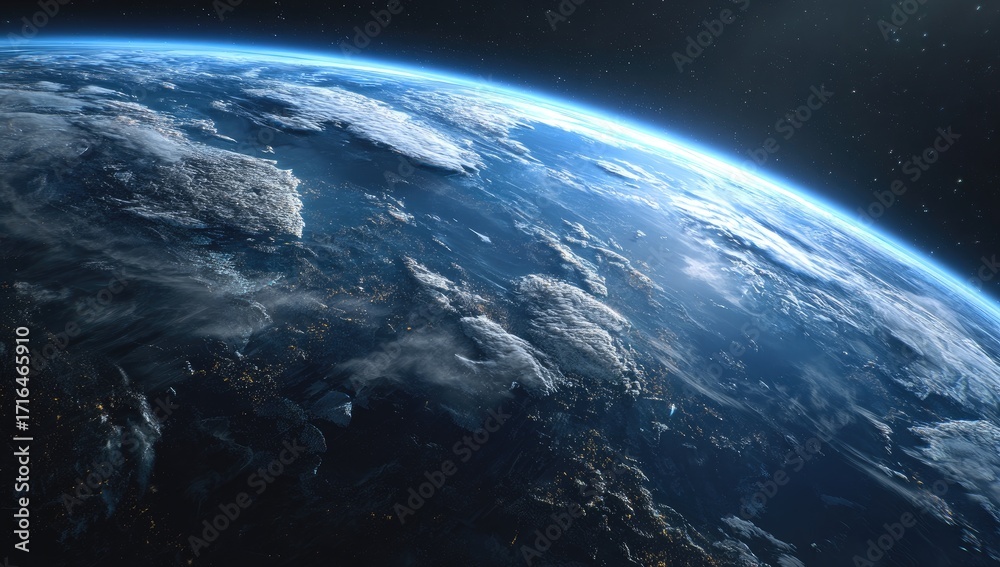 Fototapeta premium Earth from space, detailed view of continents and clouds
